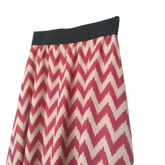 LuLaRoe Womens Maxi Skirt Size XS Zigzag Chevron Pink Cream Elastic Waist - Picture 3 of 8